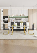 Dining Table. Modern Tempered Glass Dining Table. Large Modern Office Desk With Gold Plated Metal Legs And Mdf Crossbars, Suitable For Both Home And Office Use. Kitchen. 79 ''X39''X30 '' 1105 Transparent Glass