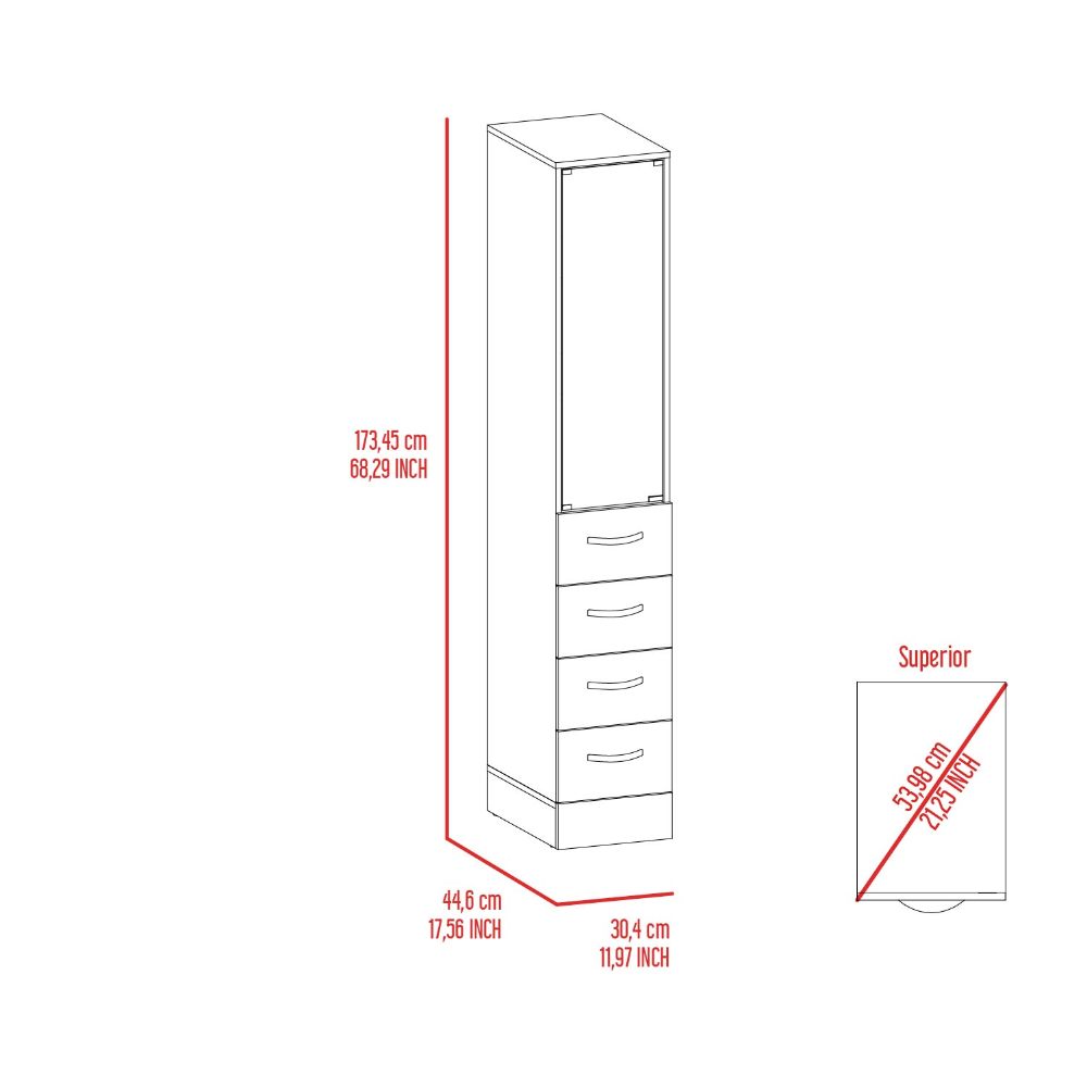 Linen Cabinet 68" H, Three Shelves, Four Drawers And Metal Handles, White 4 White 3 Bathroom Freestanding Modern Particle Board Particle Board