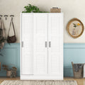 3 Door Shutter Wardrobe With Shelves, White Sliding White White Shelf Bedroom Shelf Contemporary 3 Mdf