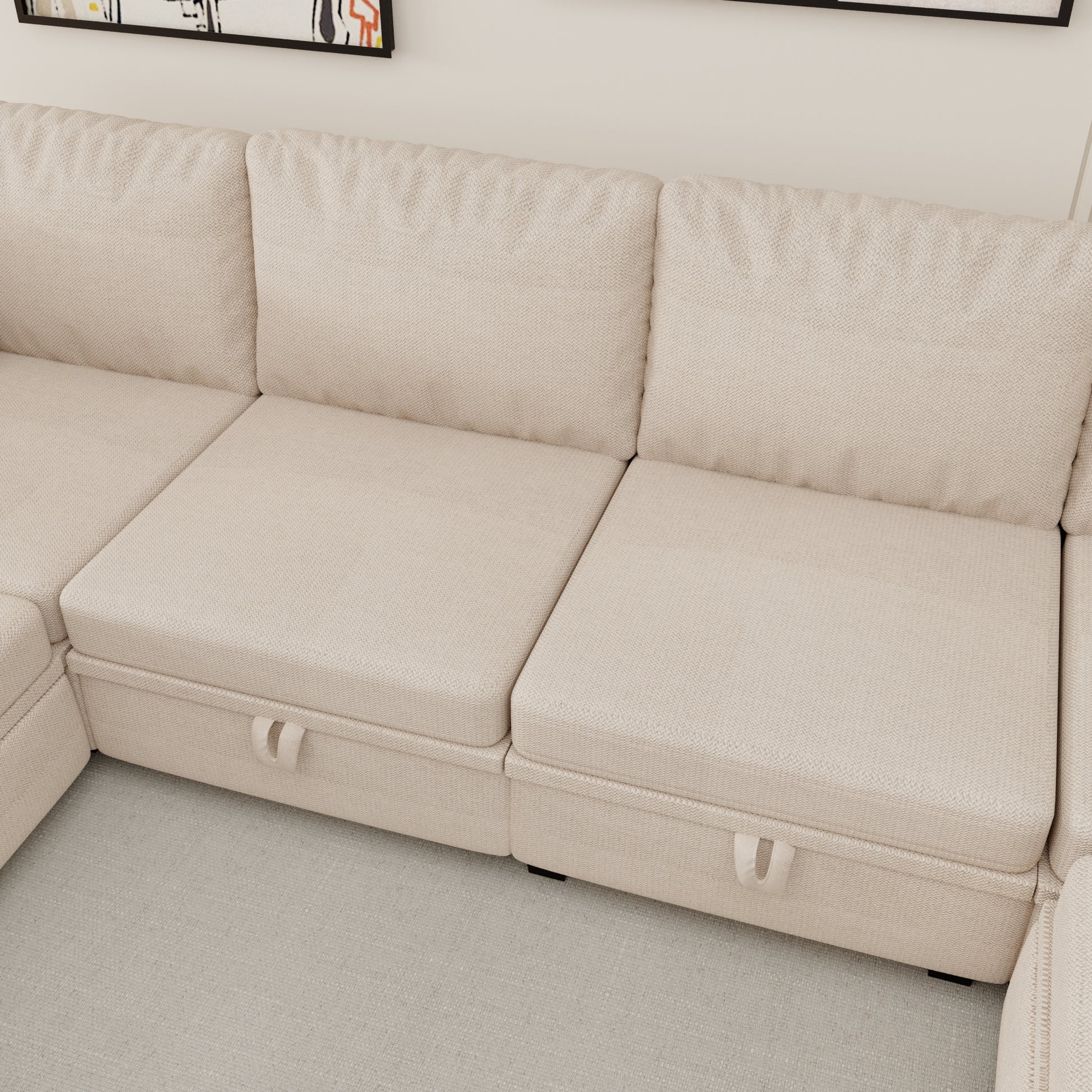 United We Win Modular Sectional Sofa U Shaped Modular Couch With Reversible Chaise Modular Sofa Sectional Couch With Storage Seats Beige Linen