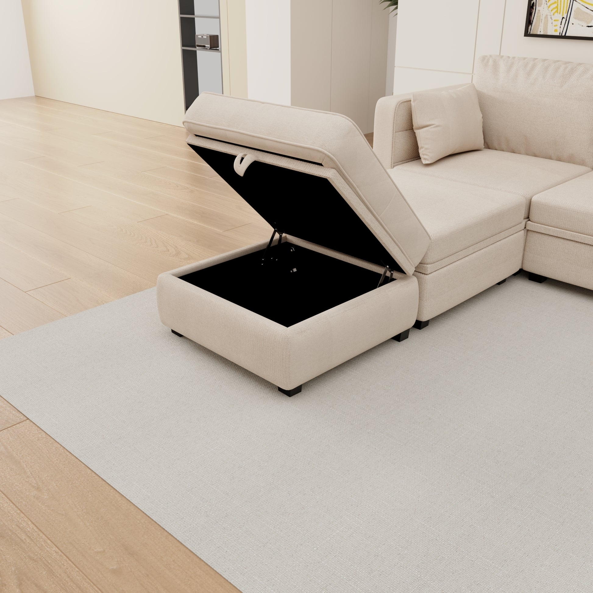 United We Win Modular Sectional Sofa U Shaped Modular Couch With Reversible Chaise Modular Sofa Sectional Couch With Storage Seats Beige Linen