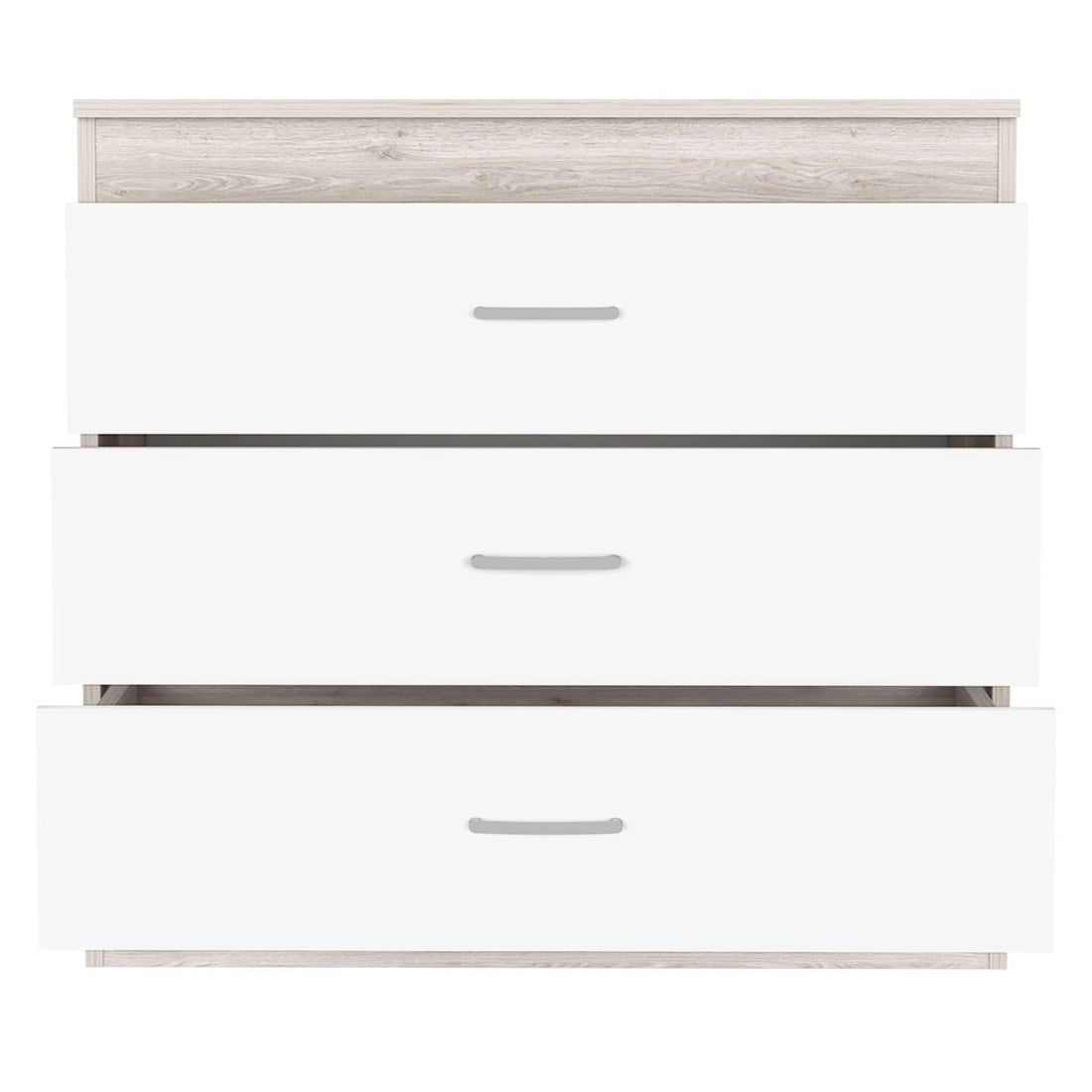 Dresser 29"H, Three Drawers, Metal Hardware, Superior Top, Light Gray White Multicolor Particle Board Particle Board