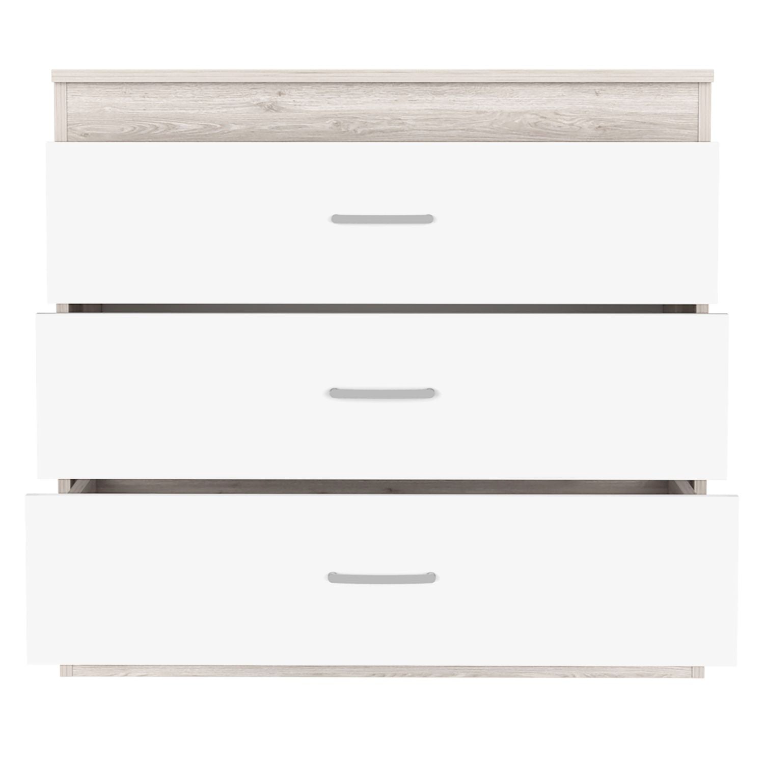 Dresser 29"H, Three Drawers, Metal Hardware, Superior Top, Light Gray White Multicolor Particle Board Particle Board