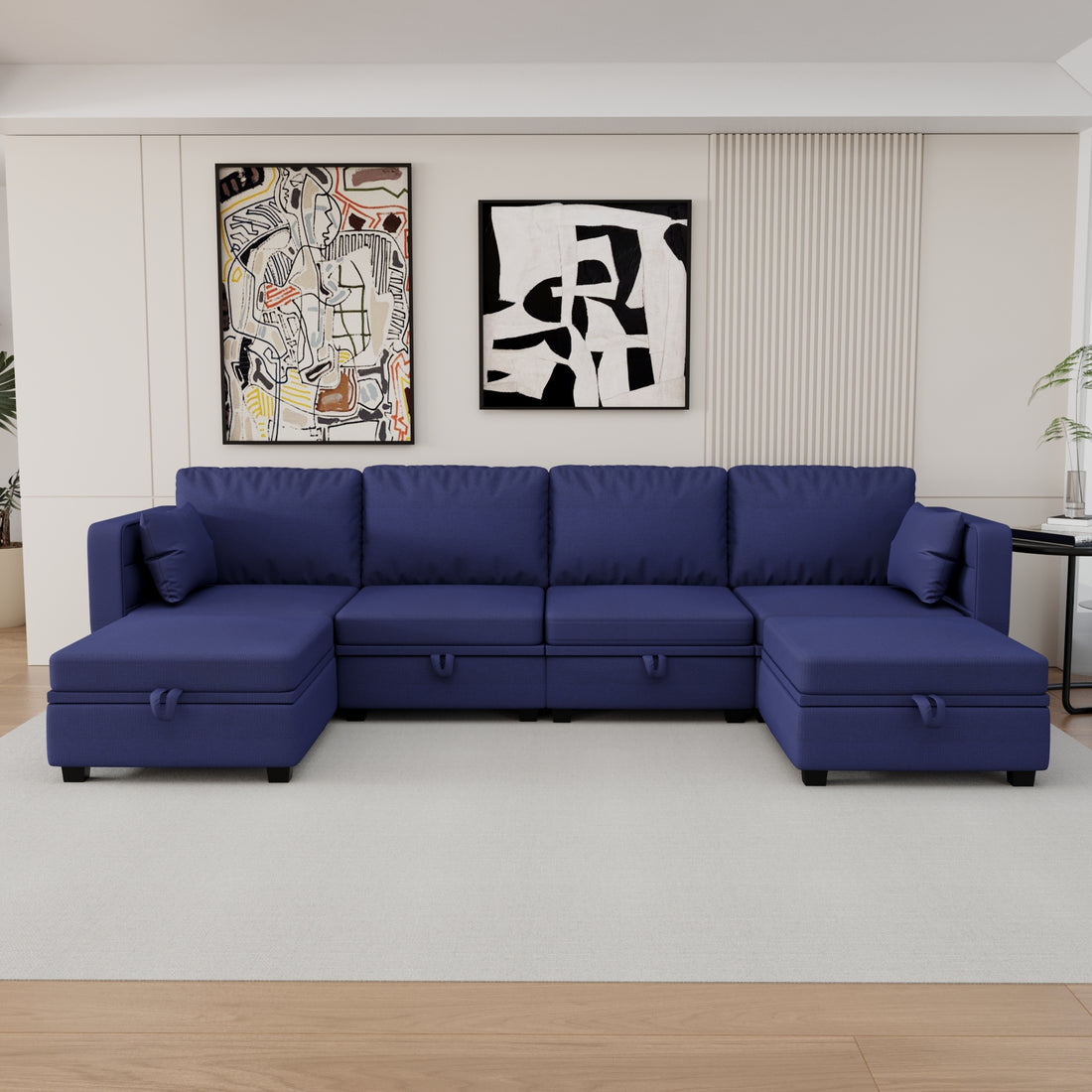 United We Win Modular Sectional Sofa U Shaped Modular Couch With Reversible Chaise Modular Sofa Sectional Couch With Storage Seats Navy Linen