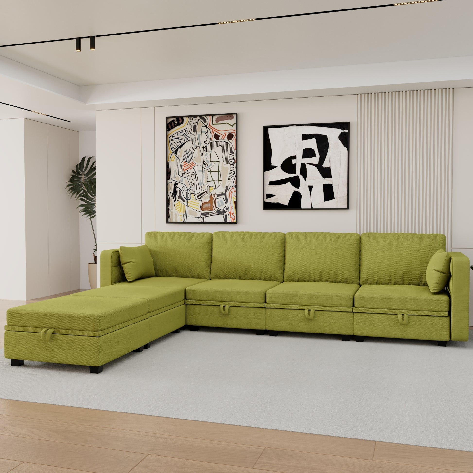 United We Win Modular Sectional Sofa U Shaped Modular Couch With Reversible Chaise Modular Sofa Sectional Couch With Storage Seats Olive Linen