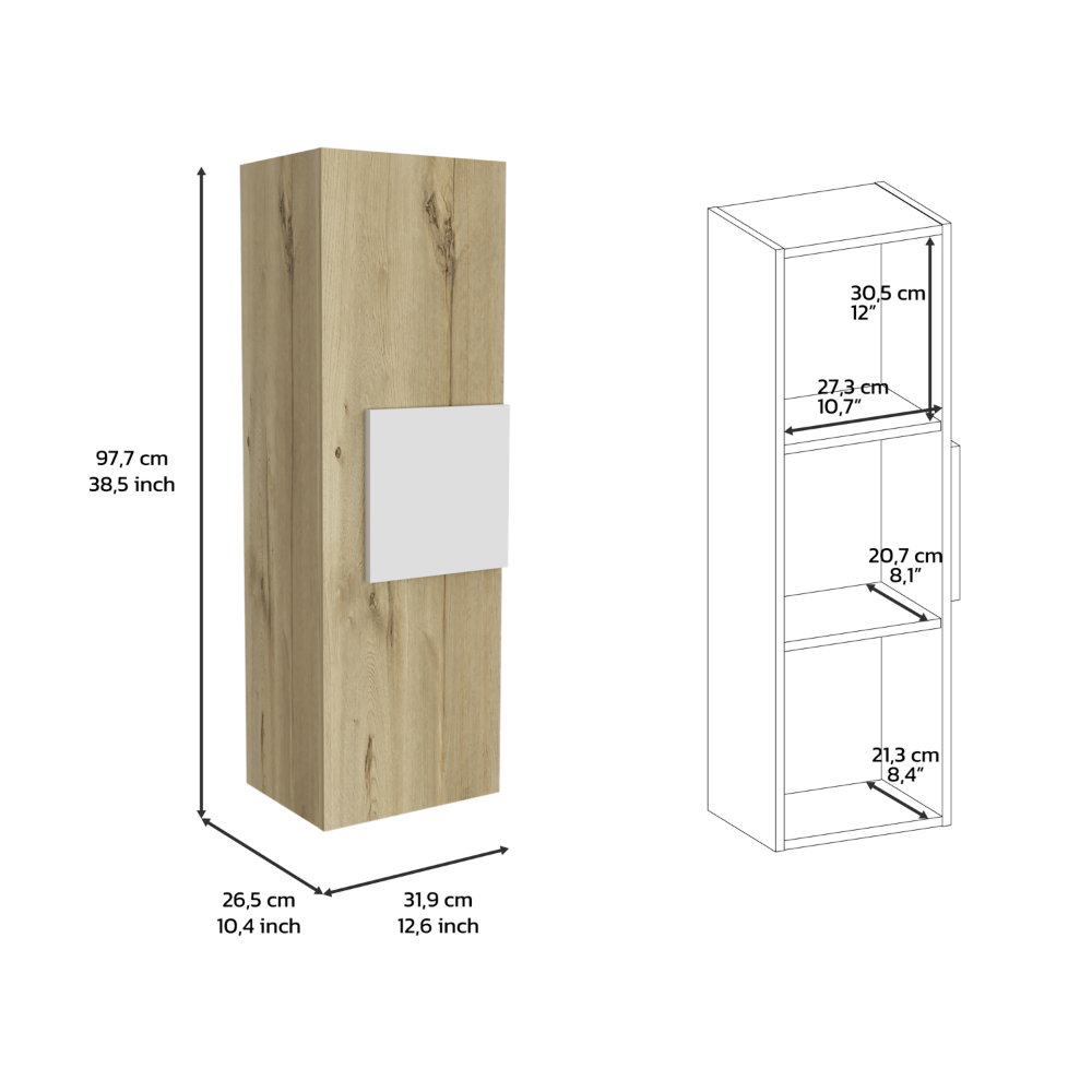 Medicine 38"H Single Door Cabinet, Three Shelves, Light Oak White Multicolor 1 3 Bathroom Wall Mounted Modern Particle Board Particle Board