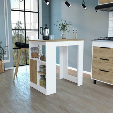 Kitchen Island 36" H, Three Open Side Storage Shelves And One Push To Open Cabinet, White Macadamia Multicolor Kitchen Modern Pine Particle Board Particle Board