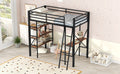 Twin Size Metal Loft Bed With Shelves And Desk, Black Old Sku: Wf306849Aab Box Spring Not Required Twin Black Metal Bedroom Bed Frame Metal