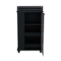 Bar Cart With Glass Door, 2 Side Shelves And Casters, Black Black Particle Board Particle Board