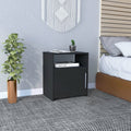 Modern And Easy To Install Black Bedside Nightstand With 1 Door And 1 Metal Handle For Open The Storage And 1 Shelf. Black Particle Board Particle Board