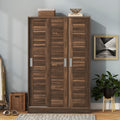 3 Door Shutter Wardrobe With Shelves, Walnut Sliding Walnut Shelf Bedroom Shelf Contemporary 3 Mdf