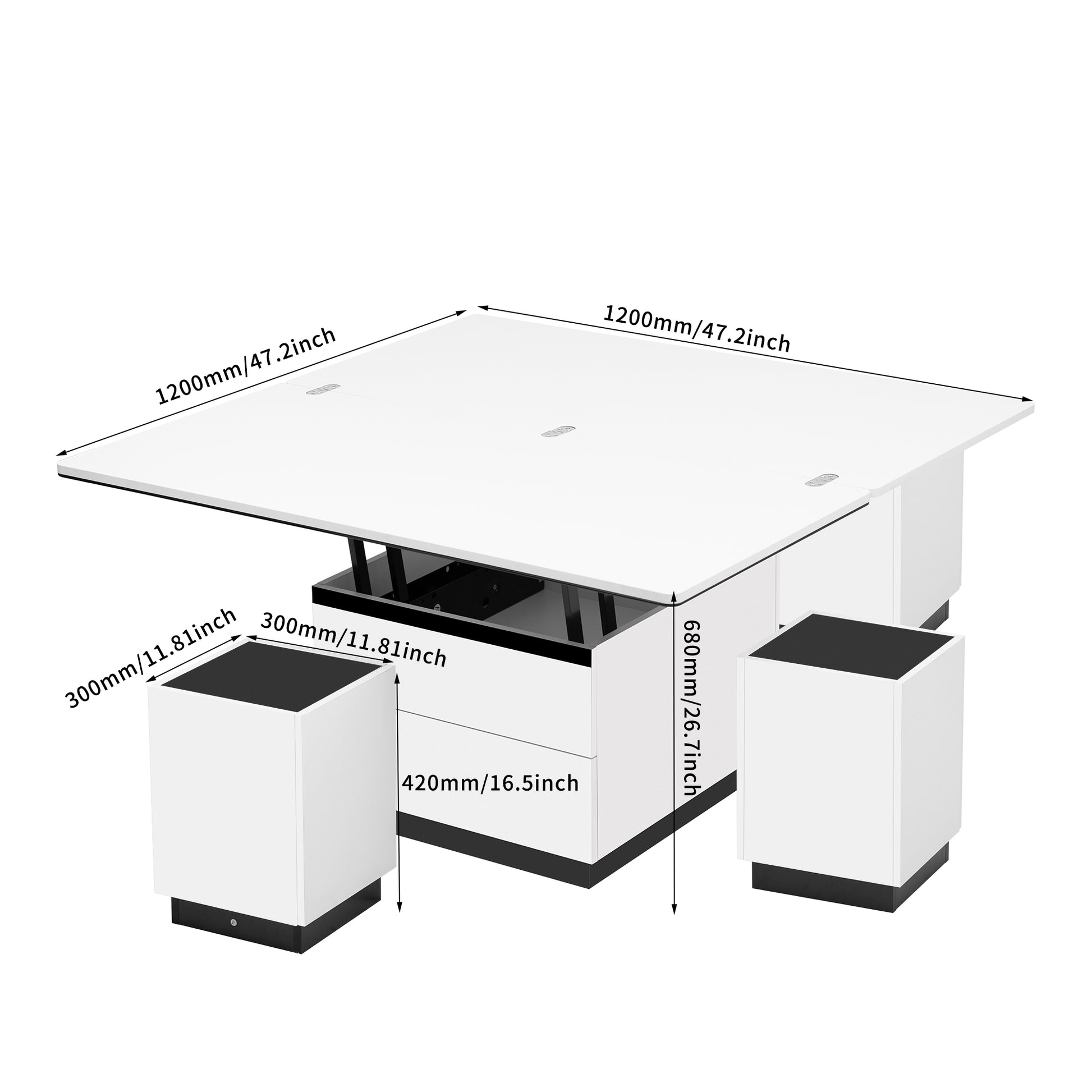 Modern White Lift Top Glass Coffee Table With Drawers & Storage Multifunction Table Black White Mdf Glass