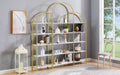 74.8 Inch 5 Tiers Office Bookcase Bookshelf, Display Shelf With Round Top, X Bar Gold Frame Golden White Mdf Steel