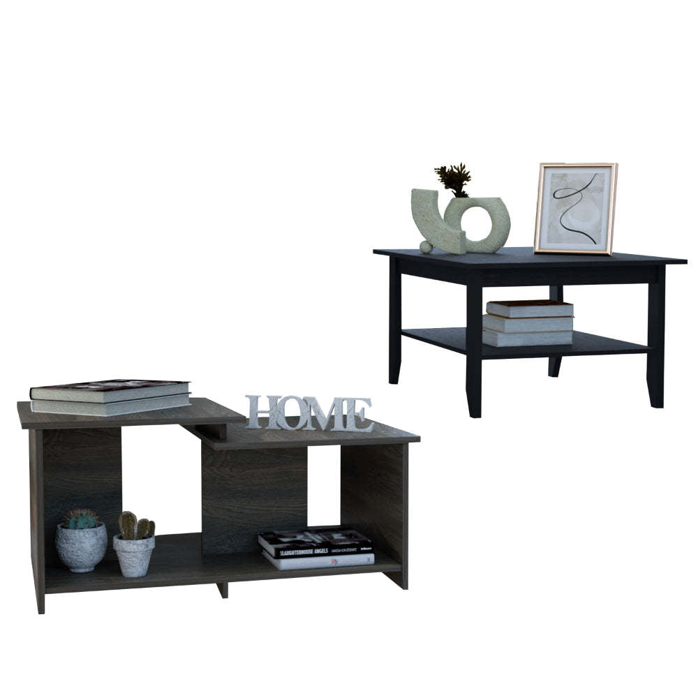 Houston 2 Piece Living Room Set, Mojito Coffee Table Leanna 3 Coffee Tableblack Espresso Black Particle Board Particle Board