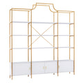 78 Inch 4 Tiers Home Office Bookcase Bookshelf, Storage Cabinet Display Shelf, X Bar Gold Frame Golden White Mdf Steel