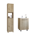 2 Piece Bathroom Set, Yaka Linen Cabinet Dustin Free Standing Sink Cabinetlight Oak Light Oak Particle Board Particle Board