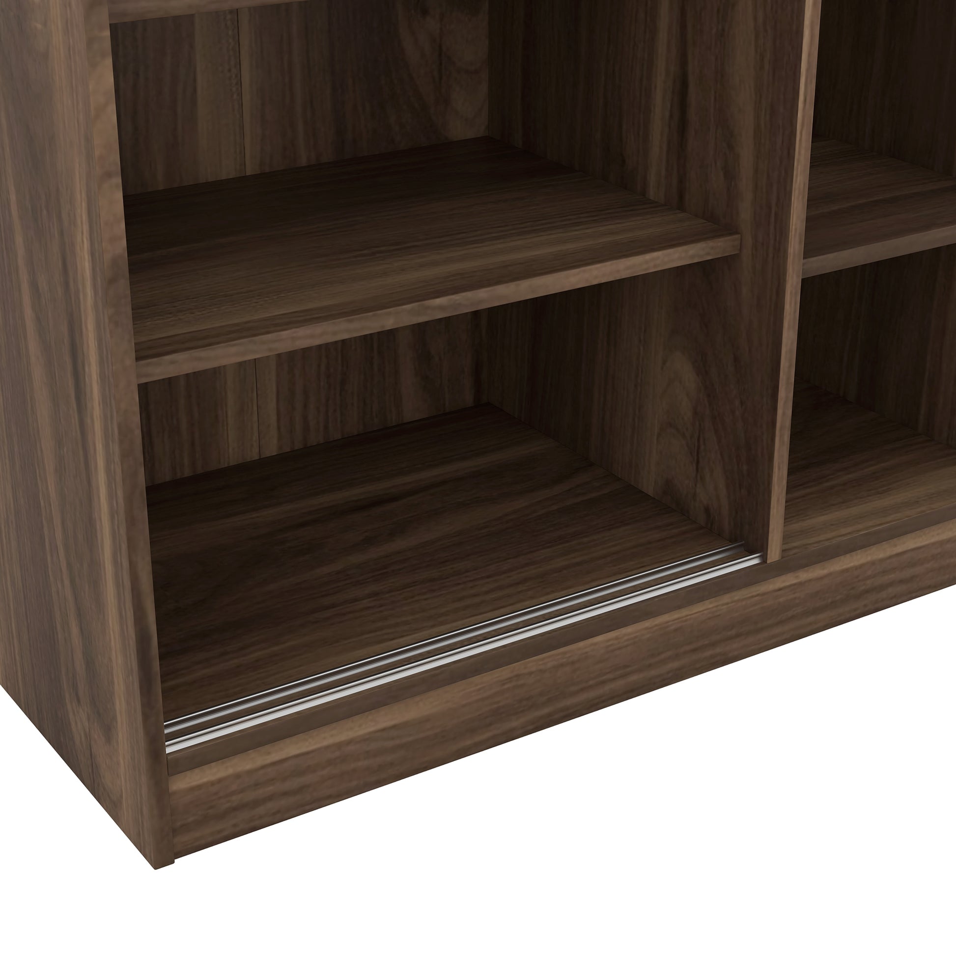 3 Door Shutter Wardrobe With Shelves, Walnut Sliding Walnut Shelf Bedroom Shelf Contemporary 3 Mdf