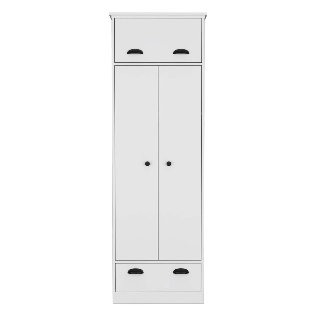 Dresser Closet With Upper Storage Covered With 1 Door, 2 Central Shelves, 1 Tube For Hanging Clothes Covered By 2 Doors, 1 Drawer At The Bottom, White White Particle Board Particle Board