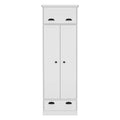 Dresser Closet With Upper Storage Covered With 1 Door, 2 Central Shelves, 1 Tube For Hanging Clothes Covered By 2 Doors, 1 Drawer At The Bottom, White White Particle Board Particle Board