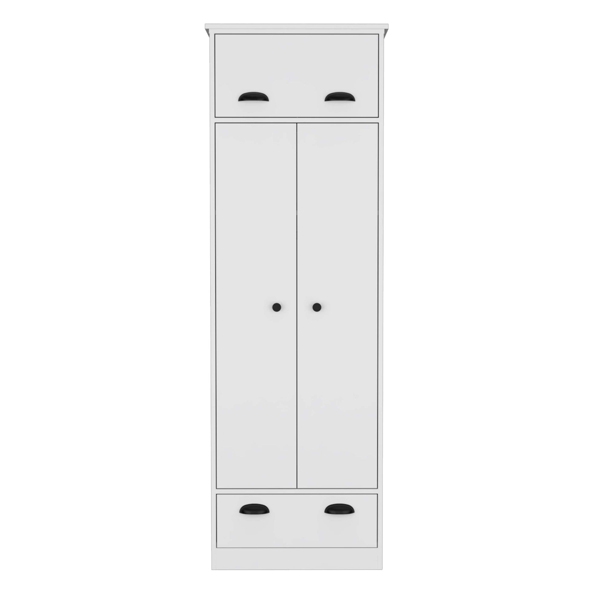 Dresser Closet With Upper Storage Covered With 1 Door, 2 Central Shelves, 1 Tube For Hanging Clothes Covered By 2 Doors, 1 Drawer At The Bottom, White White Particle Board Particle Board