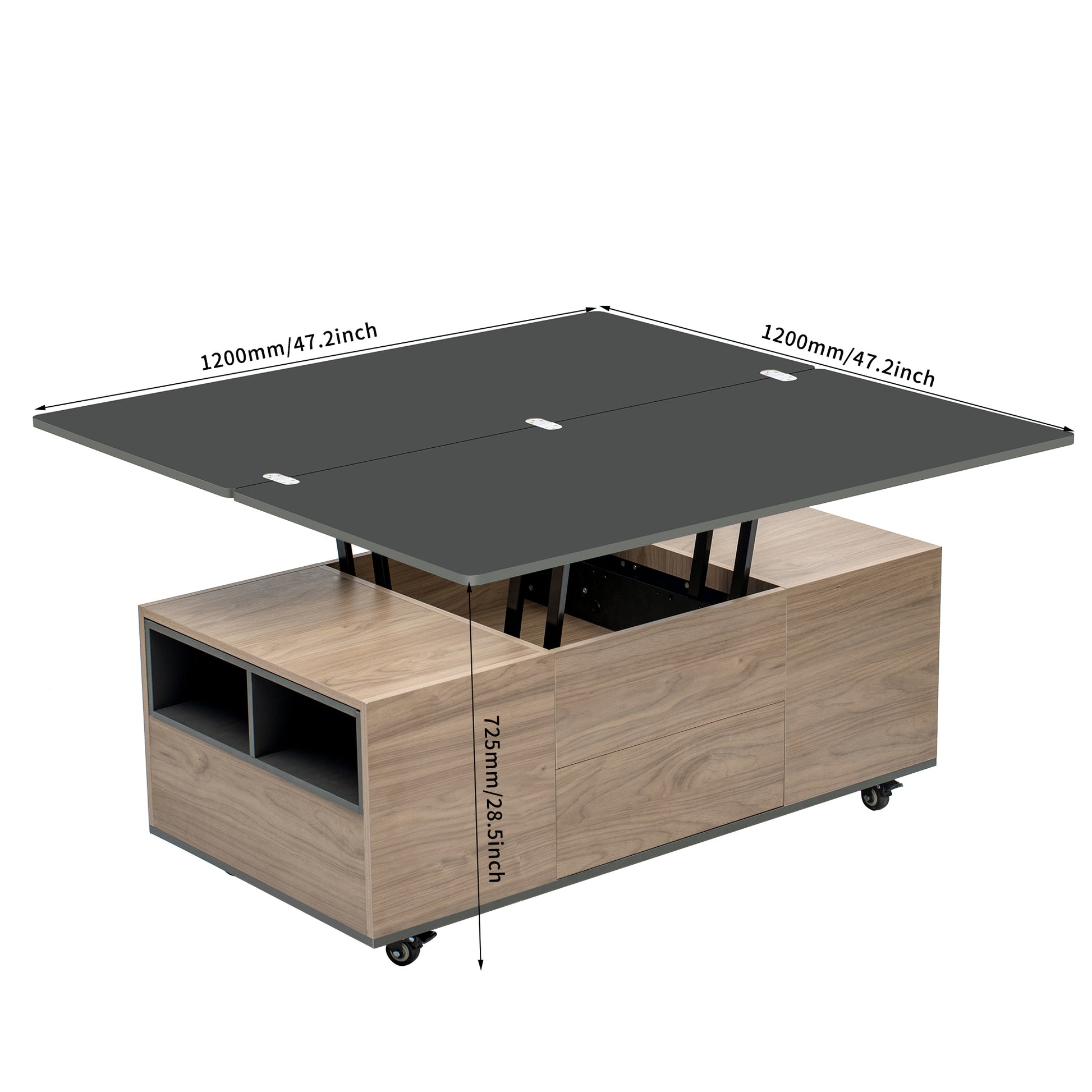 Modern Lift Top Coffee Table Multi Functional Table With 3 Drawers In Walnut & Black Walnut Black Mdf