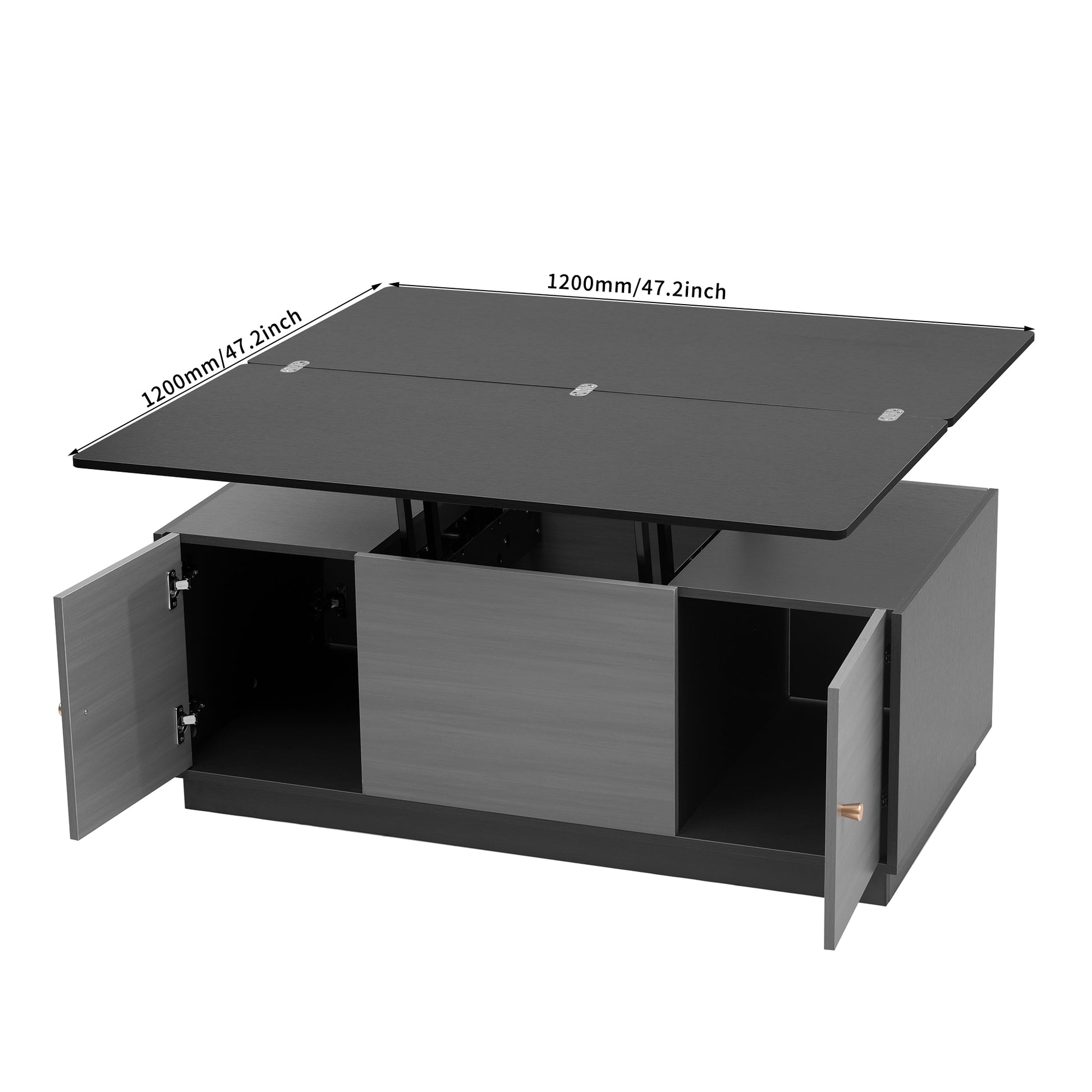 Modern Gray Multi Functional Rectangle Lift Top Coffee Table Extendable With Storage Dark Gray Mdf