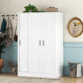3 Door Shutter Wardrobe With Shelves, White Sliding White White Shelf Bedroom Shelf Contemporary 3 Mdf