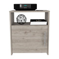 Nightstand, Single Door Cabinet, Metal Handle, One Shelf, Superior Top, Light Gray Gray Particle Board Particle Board