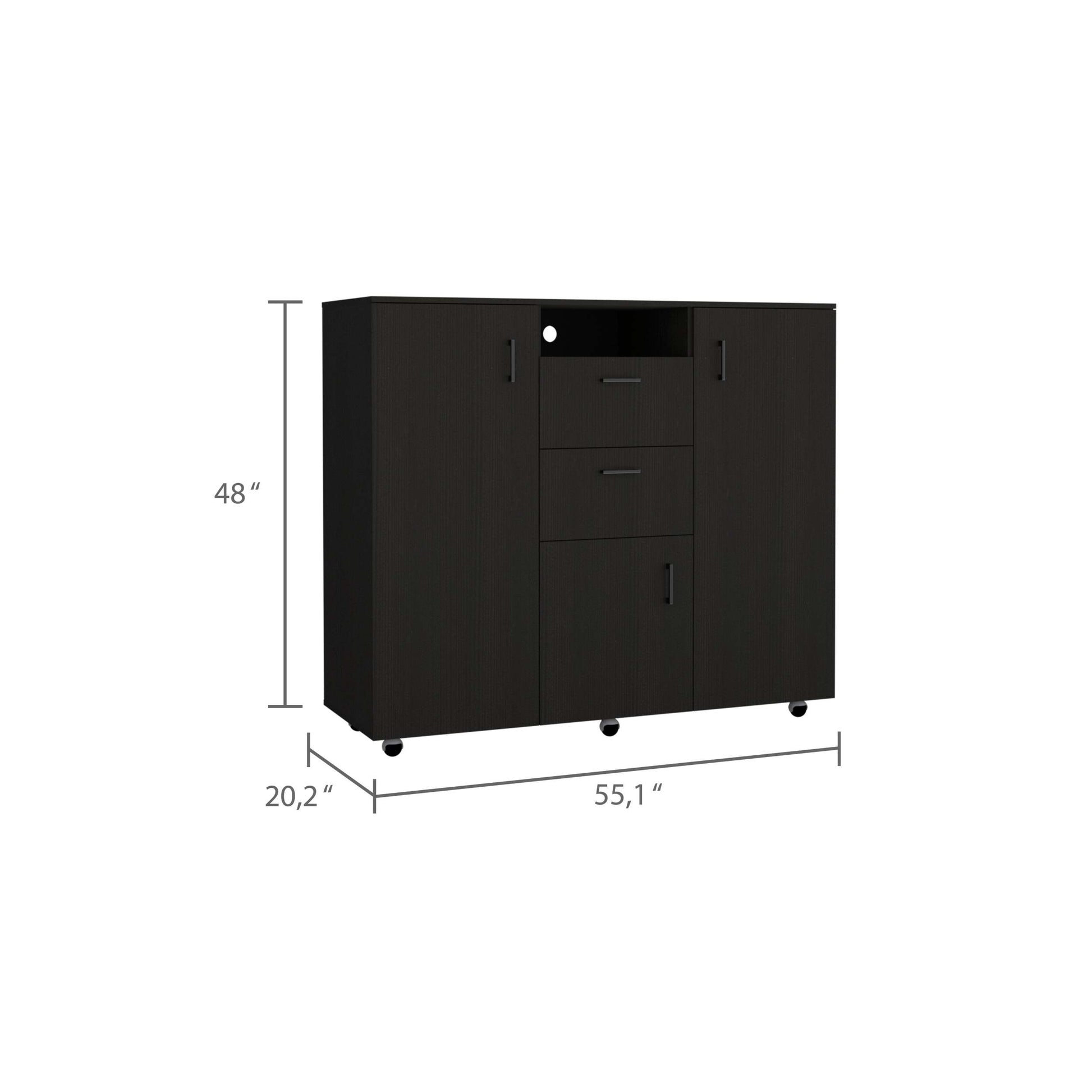 3 Piece Bedroom Set, Milano Double Door Cabinet Dresser 2 Omaha Nightstands, Black Black Particle Board Particle Board