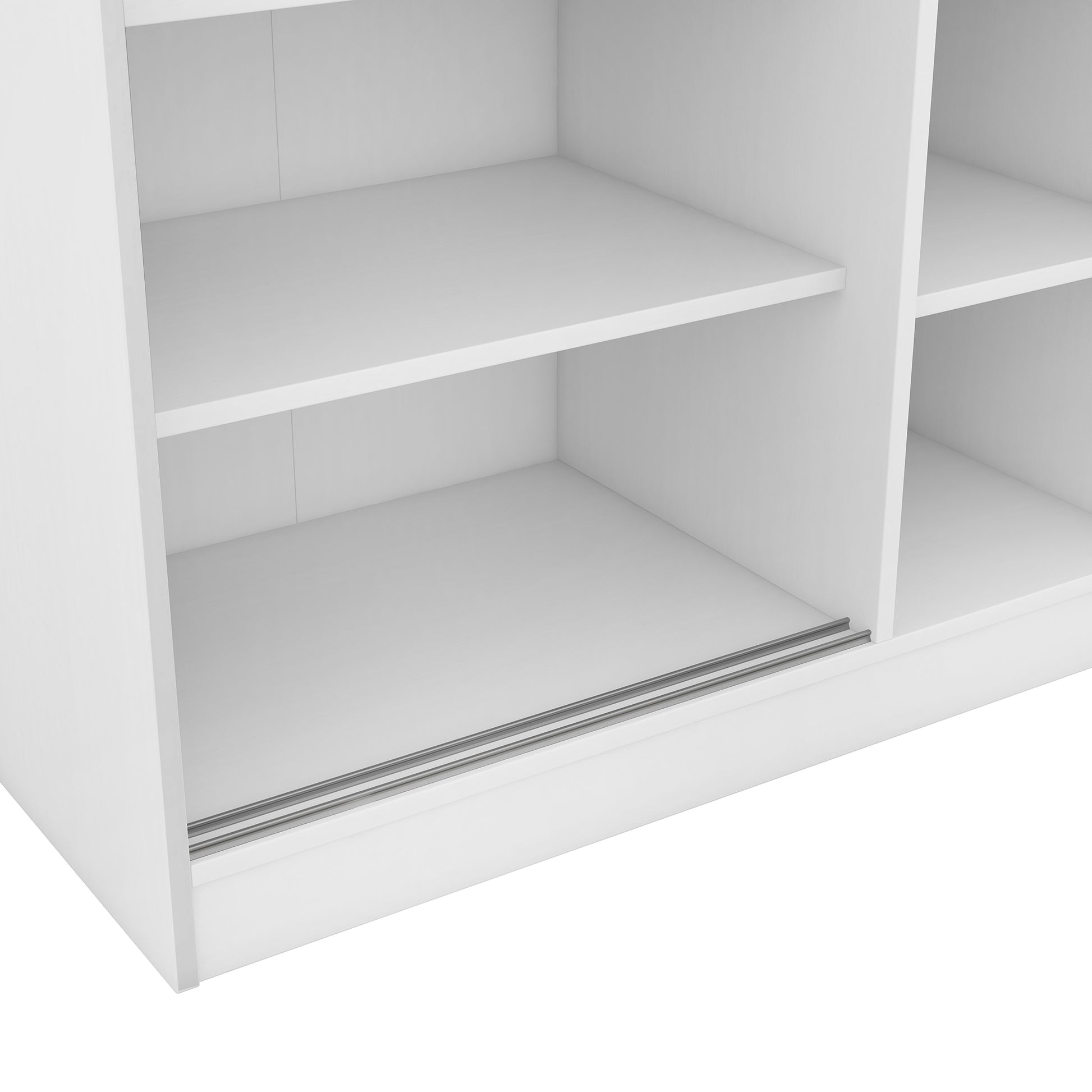 3 Door Shutter Wardrobe With Shelves, White Sliding White White Shelf Bedroom Shelf Contemporary 3 Mdf