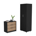 2 Piece Bedroom Set, London Armoire Egeo 3 Drawers Dresser, Black Pine Full Black 2 Piece Set Particle Board Particle Board