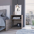 Nightstand, Single Door Cabinet, Metal Handle, One Shelf, Superior Top, Light Gray Gray Particle Board Particle Board