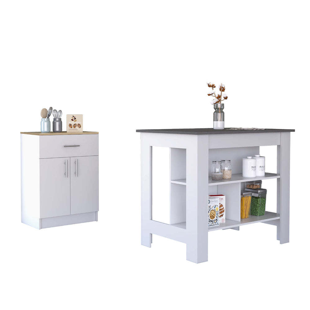 2 Piece Kitchen Set, Kitchen Island Pantry Cabinetwhite Onyx Light Oak White Particle Board Particle Board