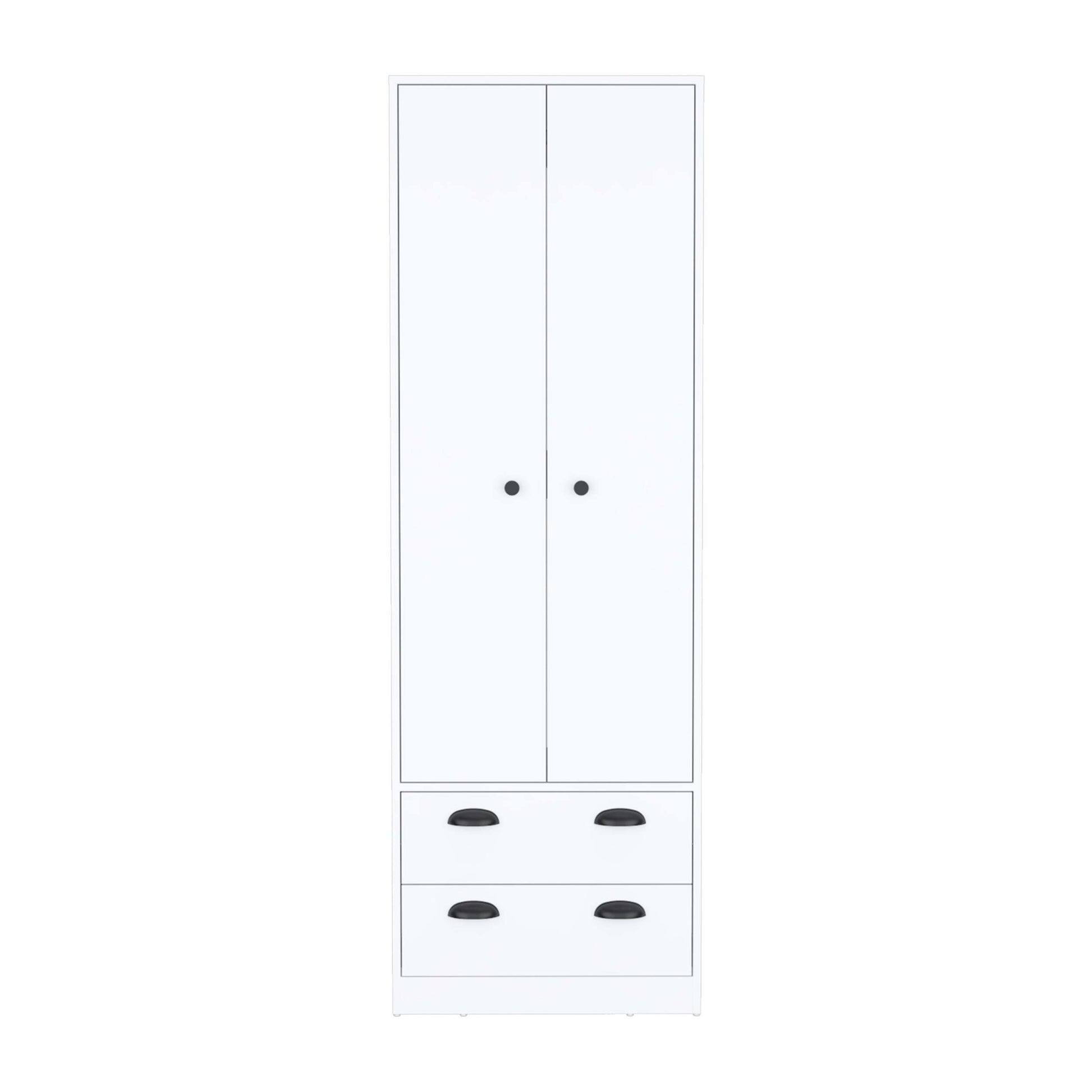 Armoire 70"H With 2 Drawers And 2 Doors, White White White Modern Particle Board Particle Board