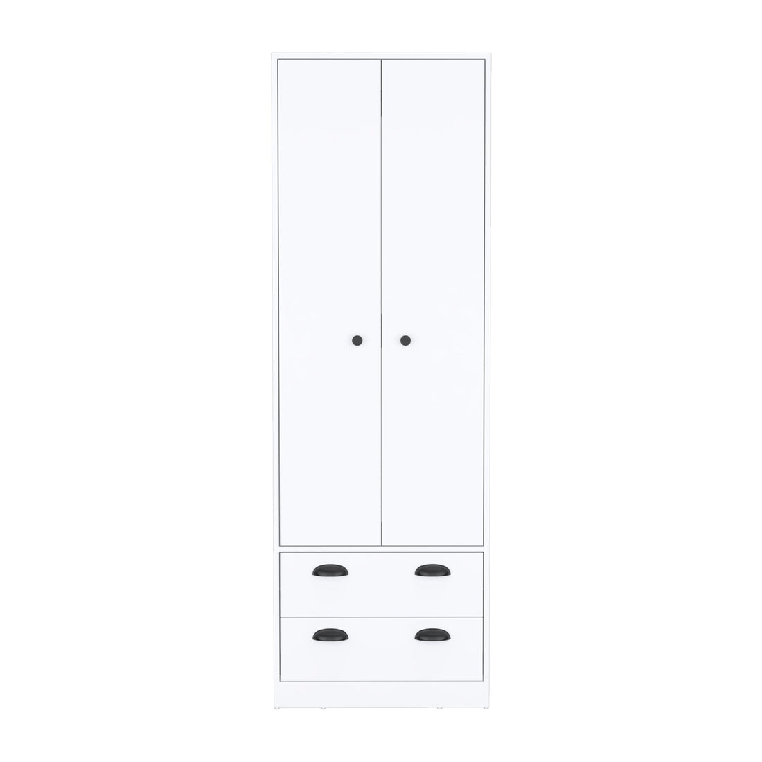 Armoire 70"H With 2 Drawers And 2 Doors, White White White Modern Particle Board Particle Board