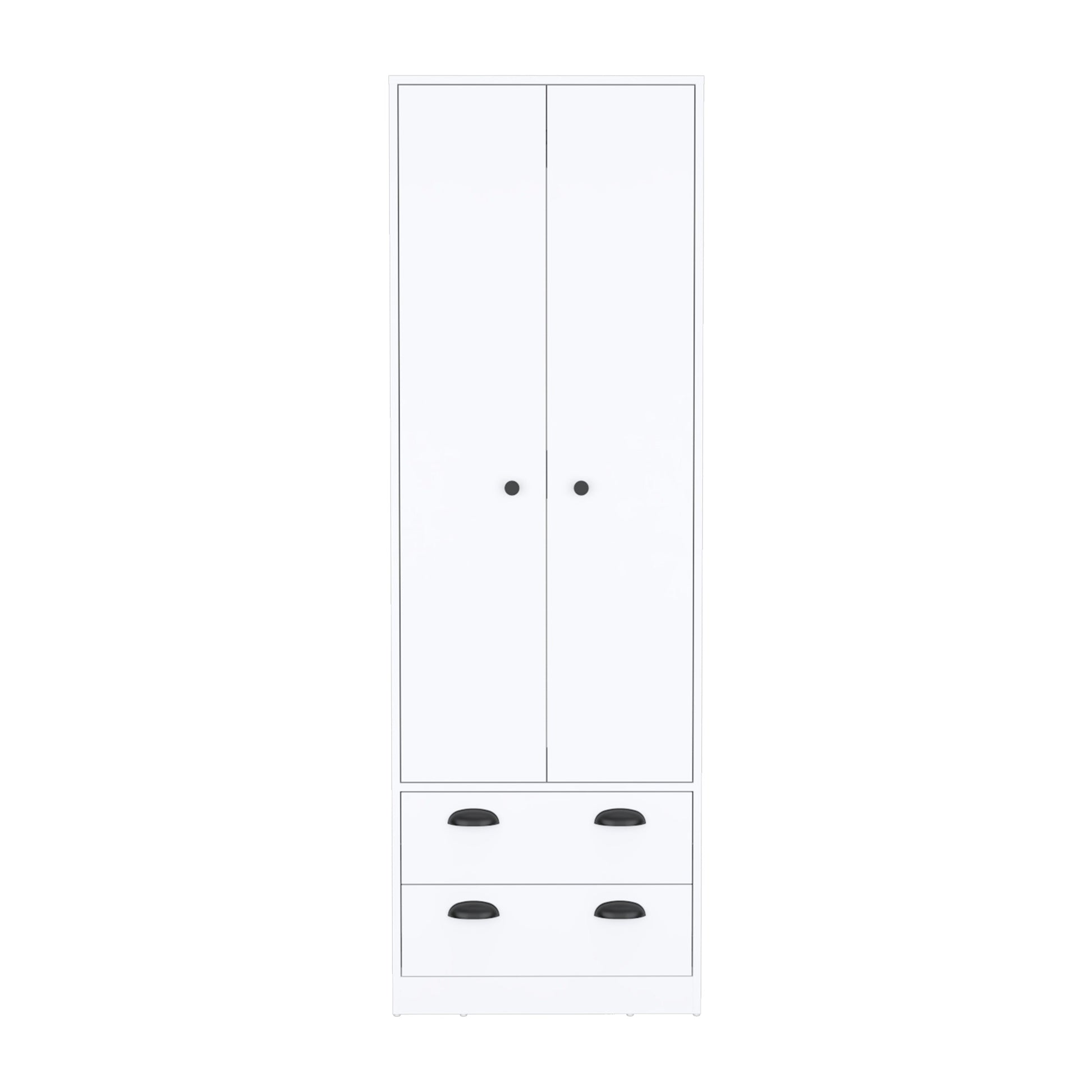 Armoire 70"H With 2 Drawers And 2 Doors, White White White Modern Particle Board Particle Board