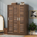 3 Door Shutter Wardrobe With Shelves, Walnut Sliding Walnut Shelf Bedroom Shelf Contemporary 3 Mdf