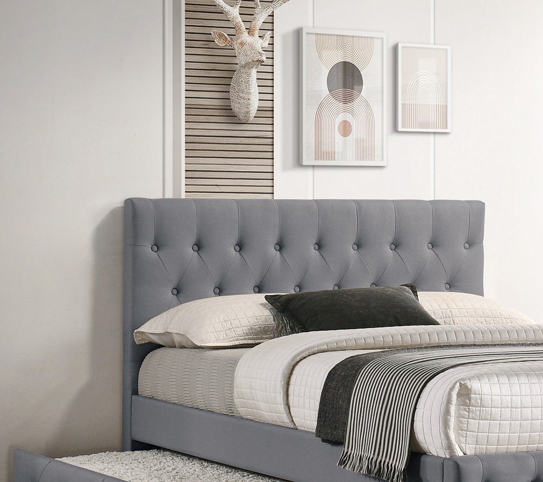 Contemporary Full Size Bed w Trundle Slats Light Grey light