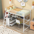 Twin Size Metal&Wood Loft Bed With Desk And Shelves, Two Built In Drawers, White White Metal & Wood