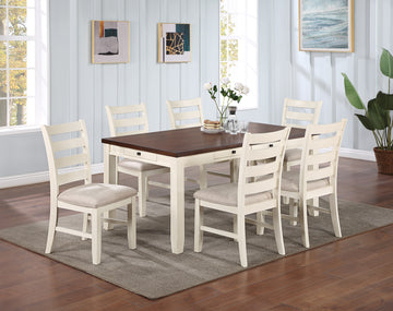 Gorgeous Classic Dining Room Furniture 7Pc Dining Set Dining Table W Drawers 6X Side Chairs White Rubberwood Walnut Acacia Veneer Ladder Back Chair White Wood Dining Room Rubberwood Rectangular Dining Table With Chair Wood Wood White Ladder Back Seats 6