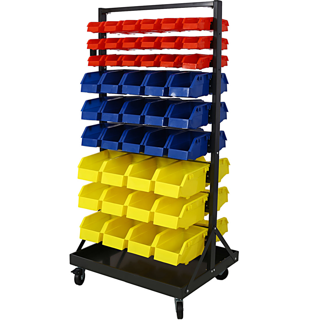 90 Parts Bin Shelving Storage Organizer With Locking Wheels For Shop Garage And Home Black Carbon Steel