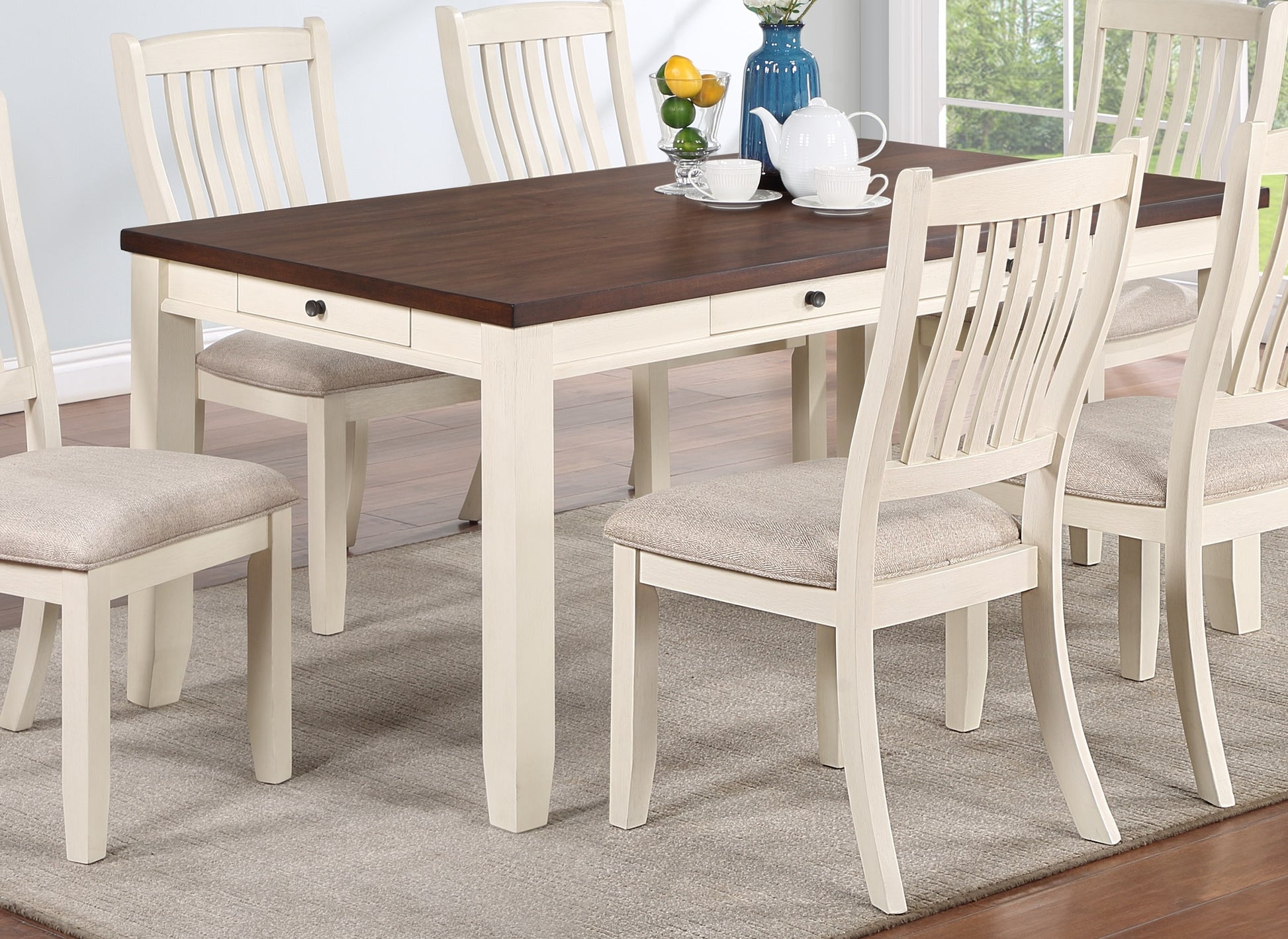 Classic Dining Room Furniture Rectangular Dining Table 1Pc Dining Table Only White Rubberwood Walnut Acacia Veneer Table Top W Pull Out Drawers White Walnut White Dining Room Classic,Contemporary,Modern,Transitional Rubberwood Rectangular Kitchen &