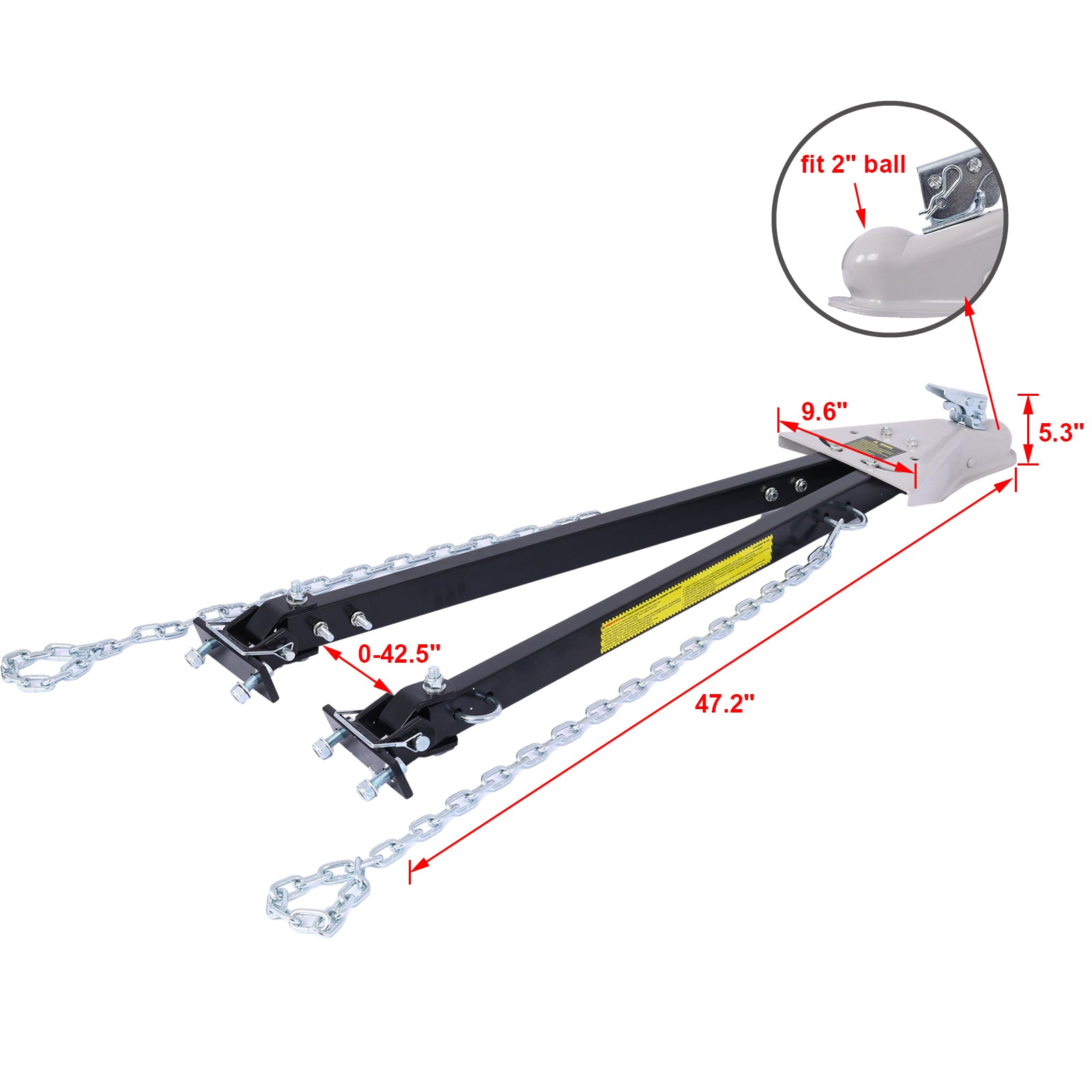 Universal Car Rv Tow Bars For Flat Or Dinghy Towing, 5,000 Lbs, 2 Inch Coupler Black Steel