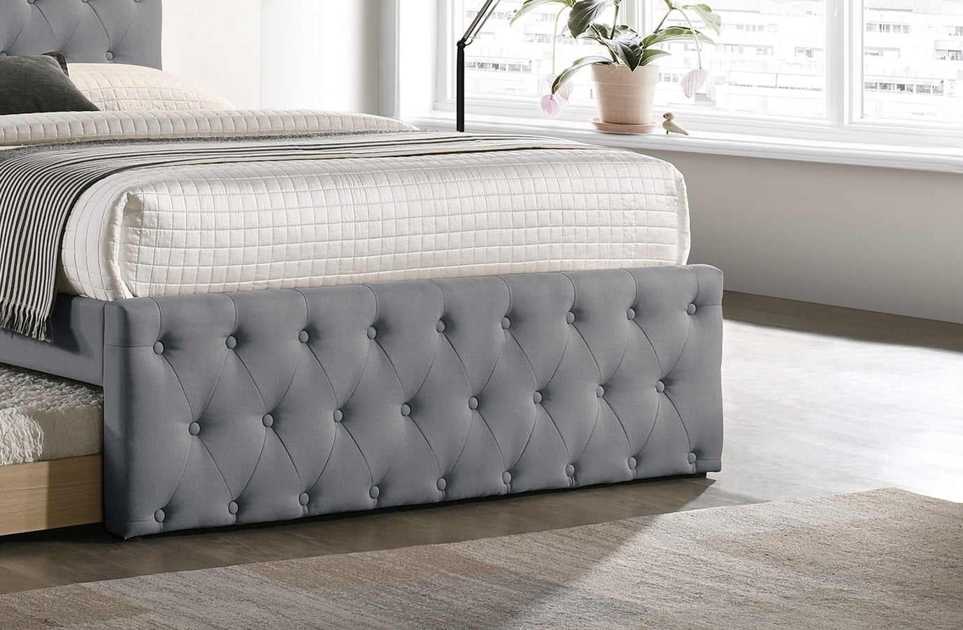 Contemporary Full Size Bed w Trundle Slats Light Grey light