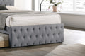 Contemporary Full Size Bed W Trundle Slats Light Grey Burlap Upholstered Button Tufted Headboard Footboard Youth Bedroom Furniture Wooden Slats 1Pc Bed Light Gray Bedroom Contemporary,Modern,Transitional Mdf Particle Board