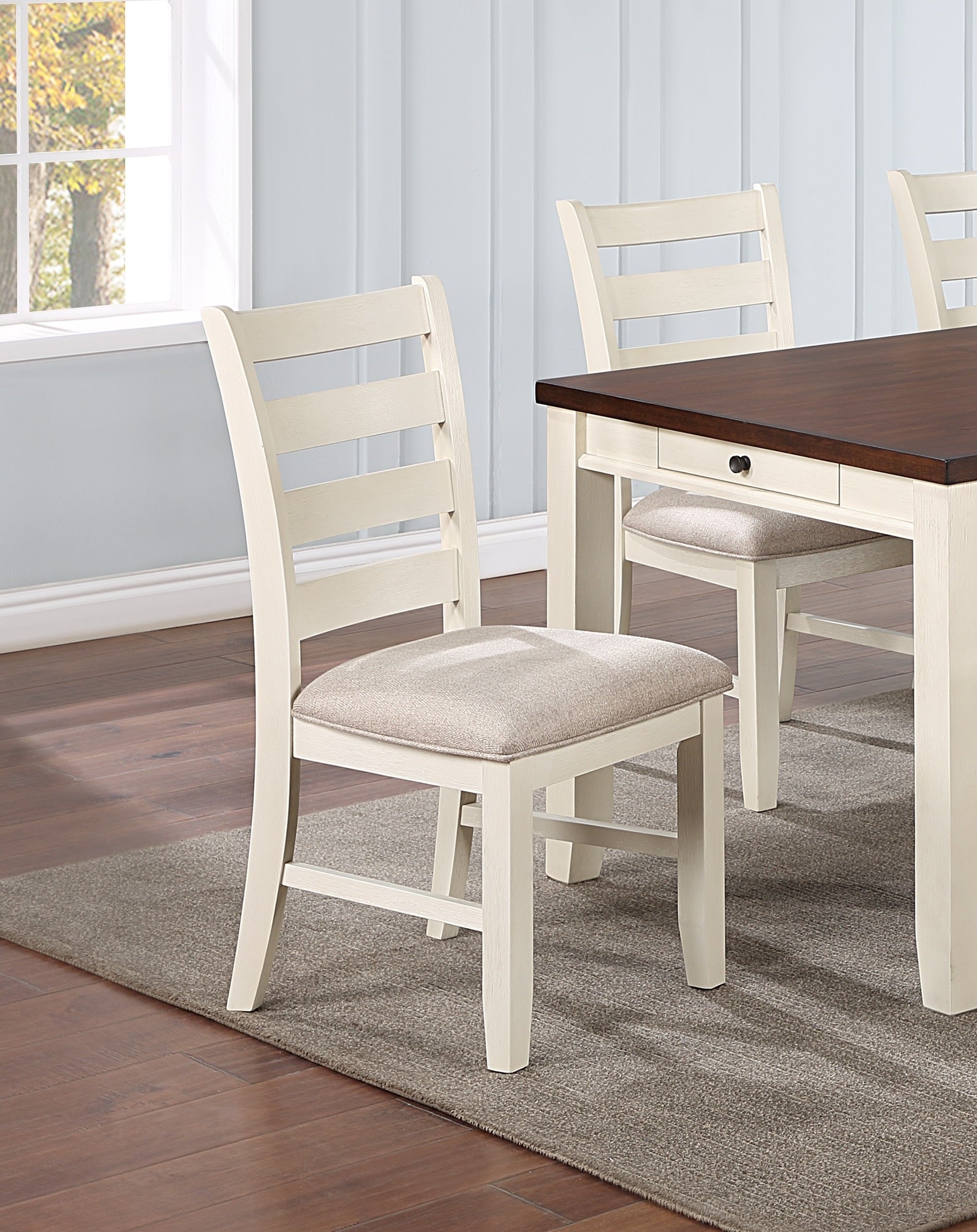 Luxury Look Dining Room Furniture 6Pc Dining Set Dining Table W Drawers 4X Side Chairs 1X Bench White Rubberwood Walnut Acacia Veneer Ladder Back Chair White Wood Dining Room Bench Seating Rubberwood Rectangular Dining Table With Chair And Bench Wood