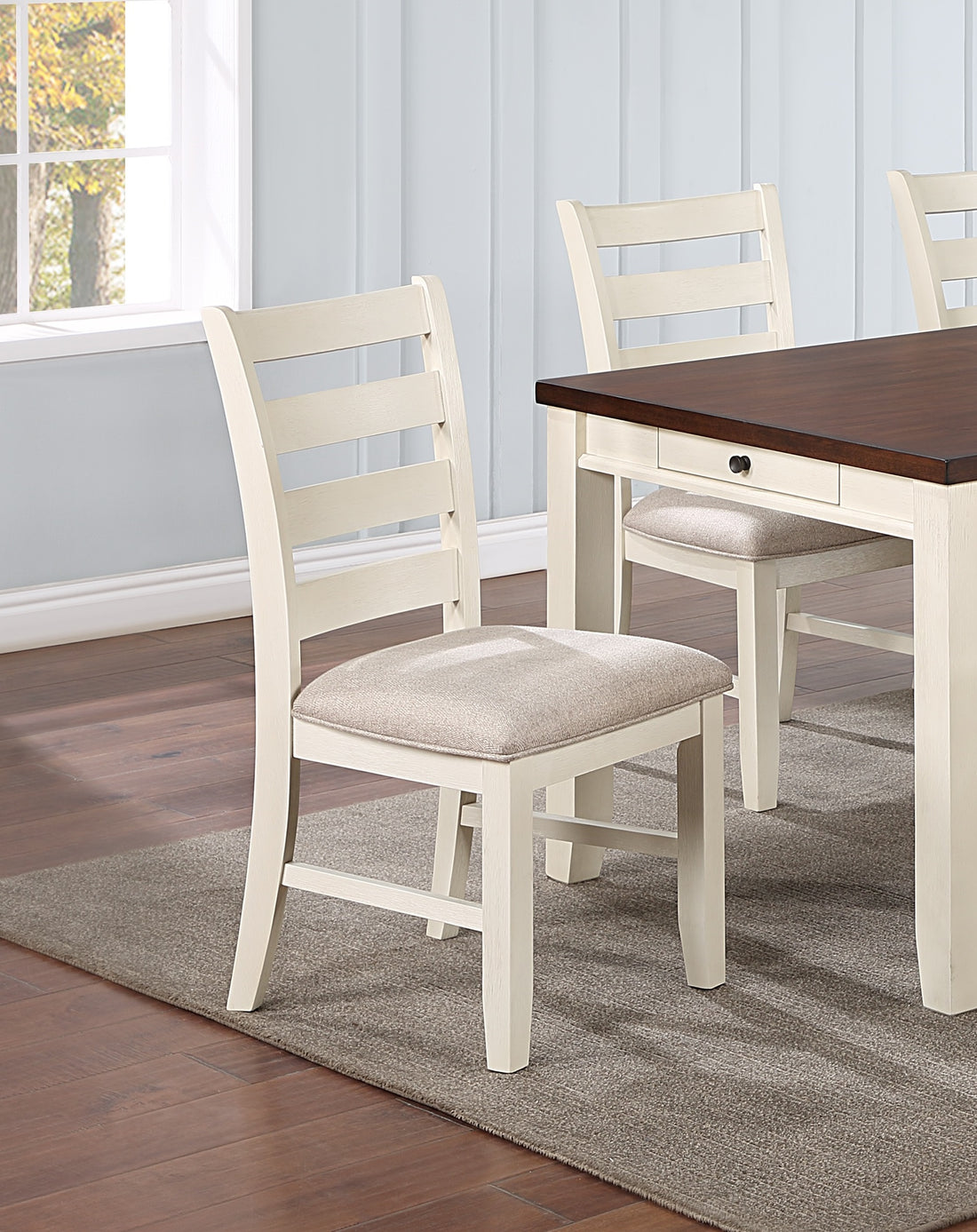 Gorgeous Classic Dining Room Furniture 7Pc Dining Set Dining Table W Drawers 6X Side Chairs White Rubberwood Walnut Acacia Veneer Ladder Back Chair White Wood Dining Room Rubberwood Rectangular Dining Table With Chair Wood Wood White Ladder Back Seats 6