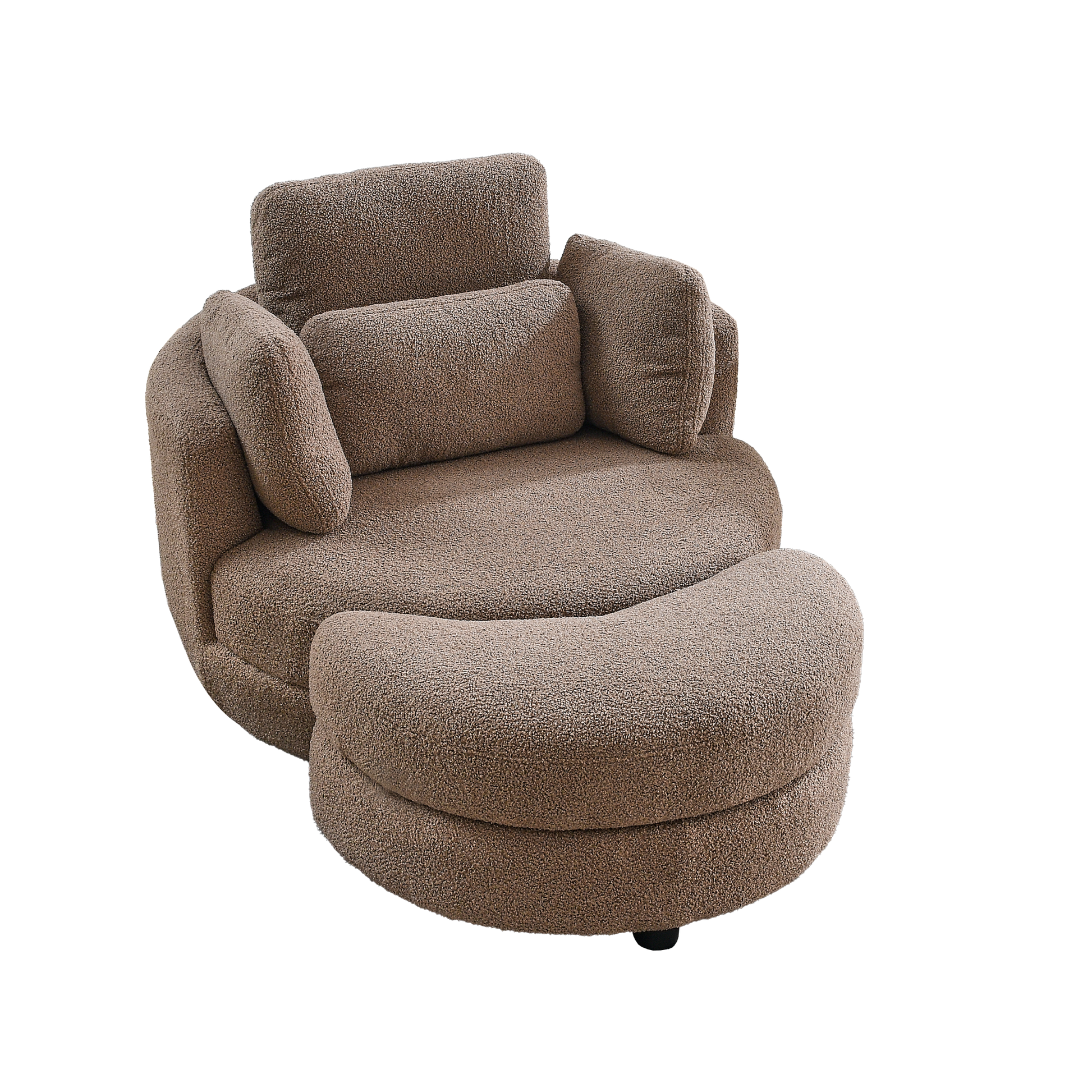 39"W Oversized Swivel Chair With Moon Storage Ottoman For Living Room, Modern Accent Round Loveseat Circle Swivel Barrel Chairs For Bedroom Cuddle Sofa Chair Lounger Armchair, 4 Pillows, Teddy Fabric Coffee Foam Fabric