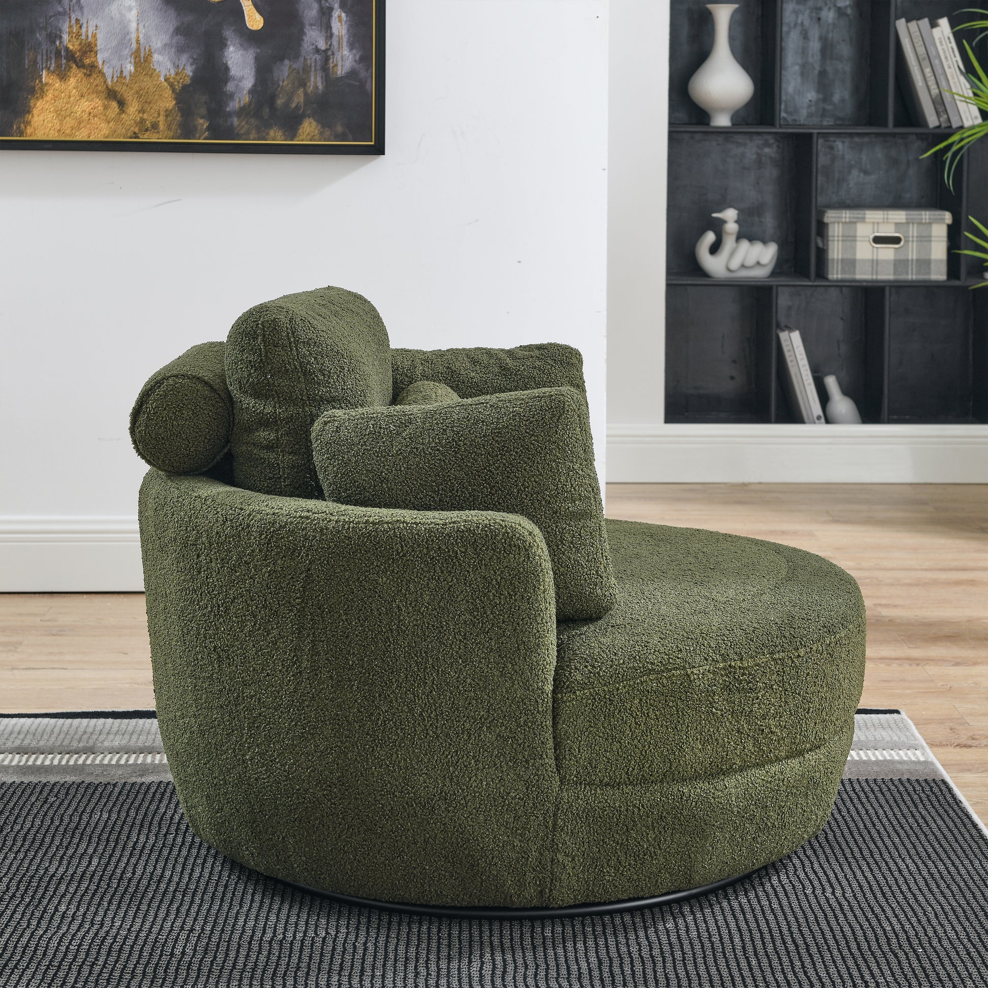 39"W Oversized Swivel Chair With Moon Storage Ottoman For Living Room, Modern Accent Round Loveseat Circle Swivel Barrel Chairs For Bedroom Cuddle Sofa Chair Lounger Armchair, 4 Pillows, Teddy