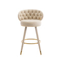 Coolmore Counter Height Bar Stools Set Of 2 For Kitchen Counter Solid Wood Legs With A Fixed Height Of 360 Degrees Beige Velvet